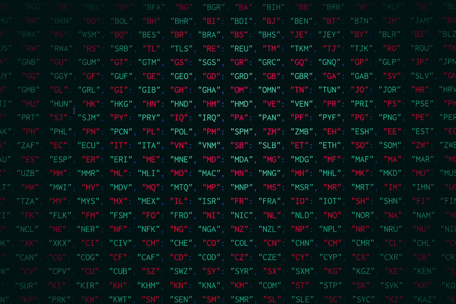 a black background with red and green letters